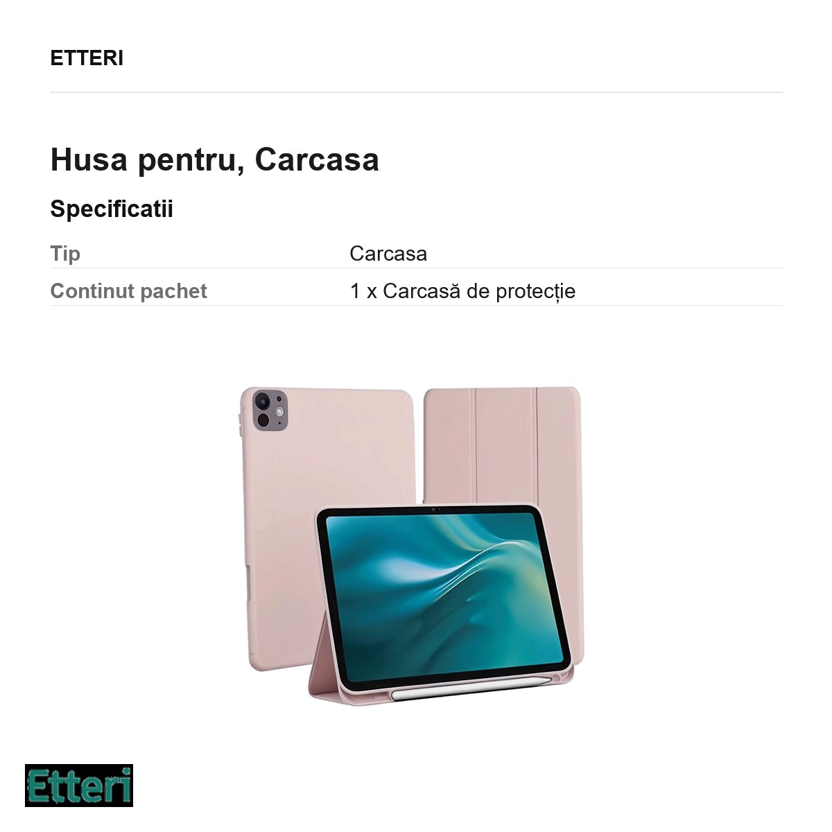 Husa Etteri pentru Apple iPad Pro 11 (2024), Carcasa, Roz deschis [2]