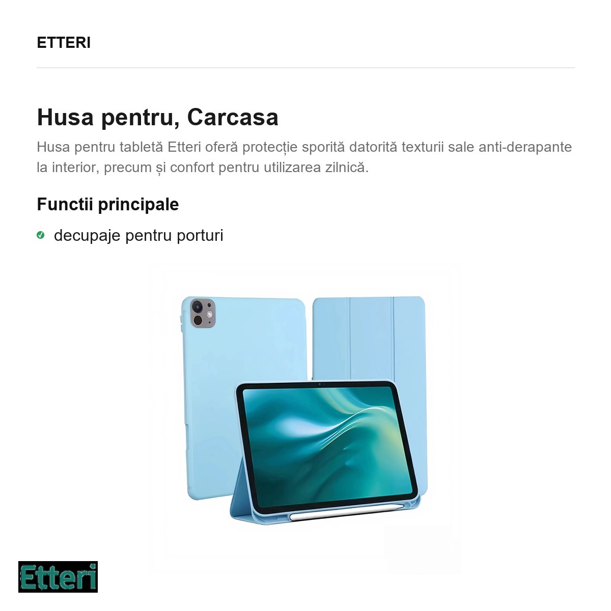 Husa Etteri pentru Apple iPad Pro 11 (2024), Carcasa, Albastru deschis [1]