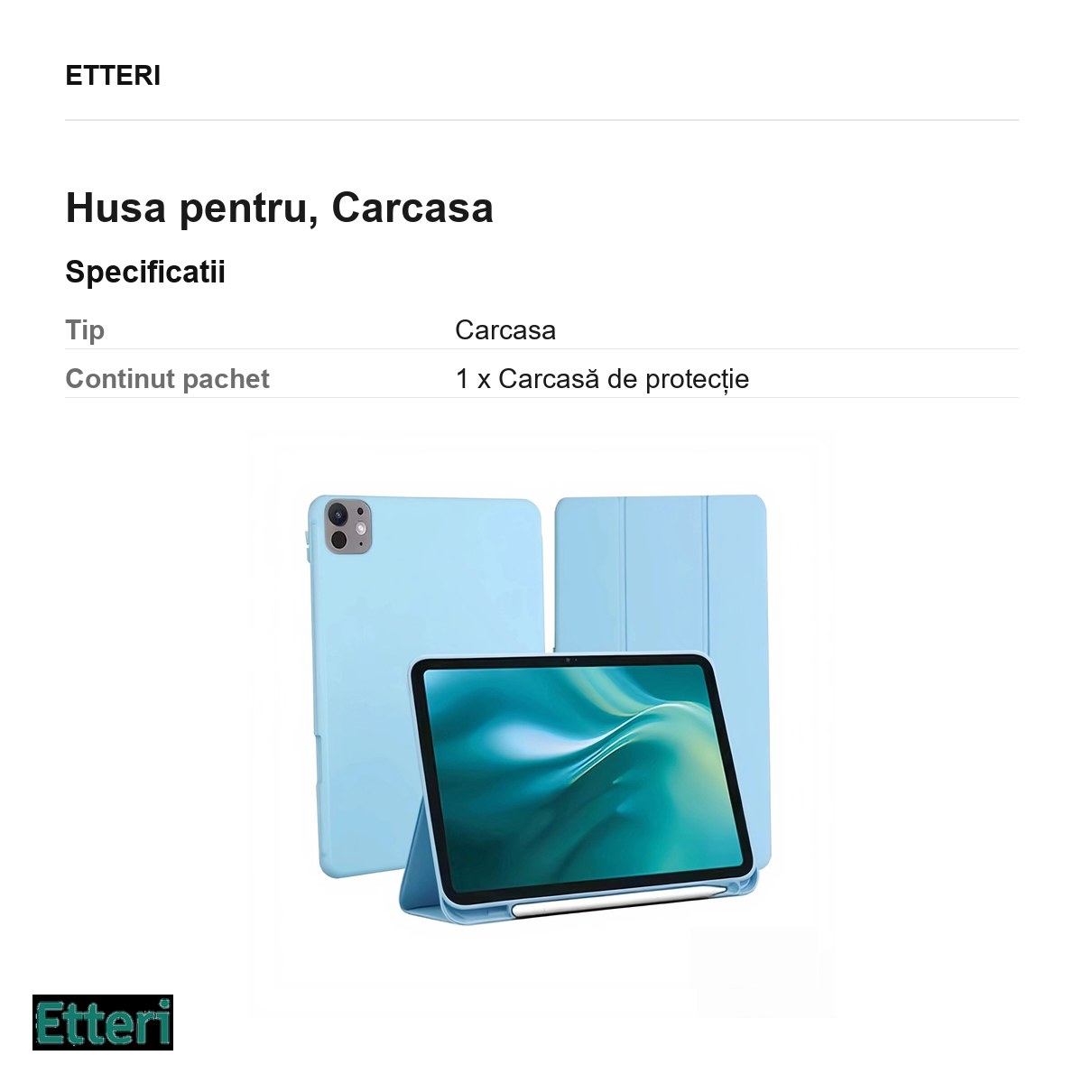 Husa Etteri pentru Apple iPad Pro 11 (2024), Carcasa, Albastru deschis [2]