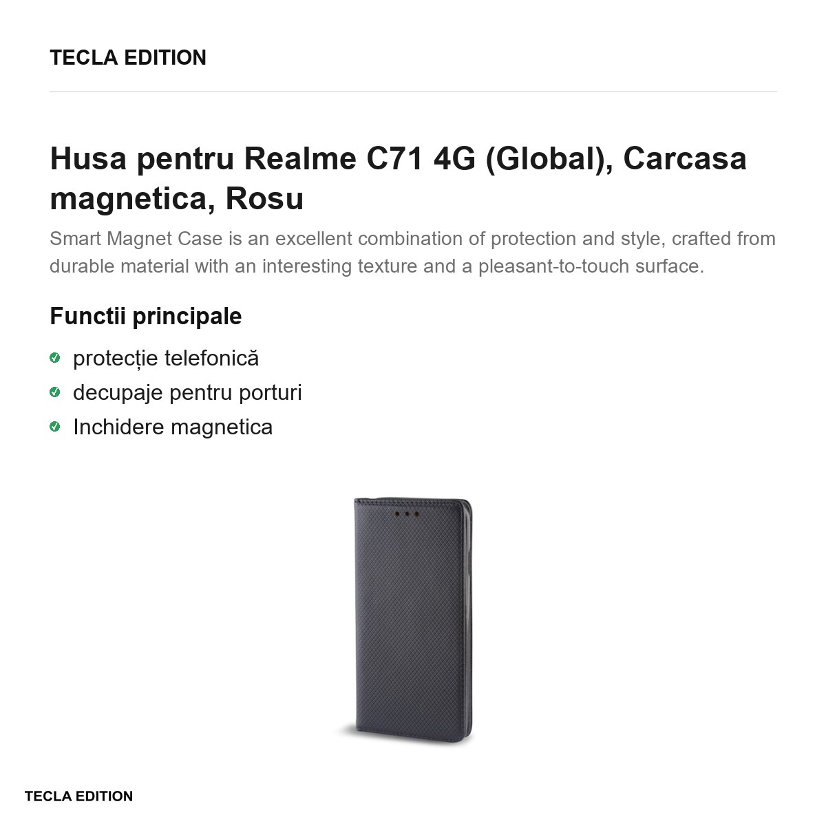 Husa Smart Magnet pentru Realme C71 4G (Global), tip carte cu inchidere magnetica, Negru [1]