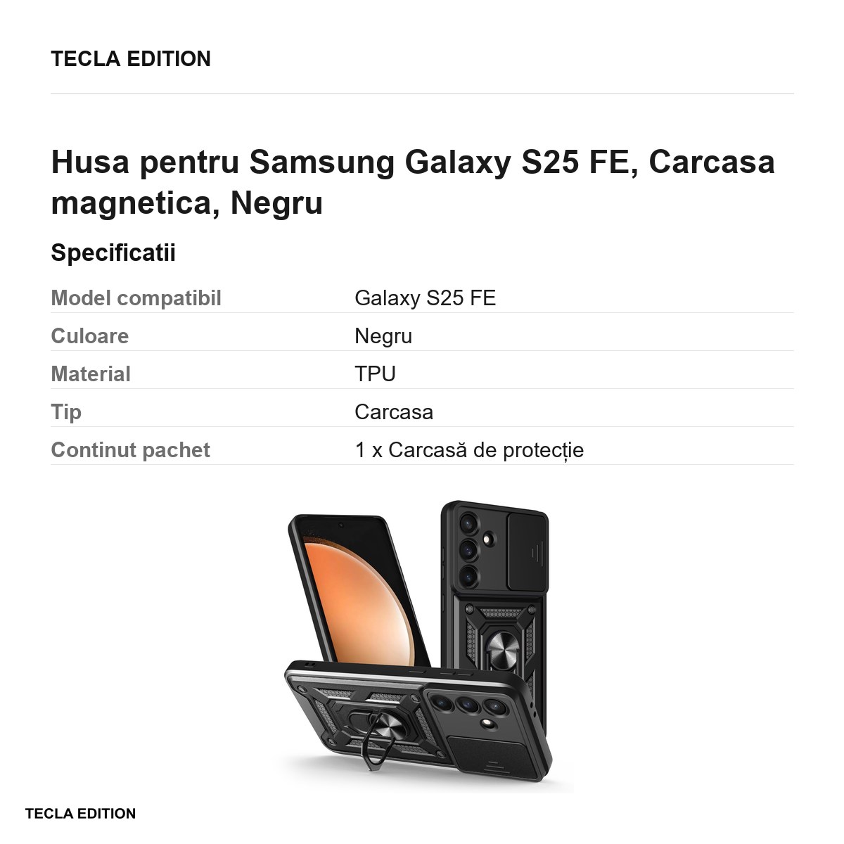Husa Defender Slide pentru Samsung Galaxy S25 FE, Carcasa magnetica, Negru [2]