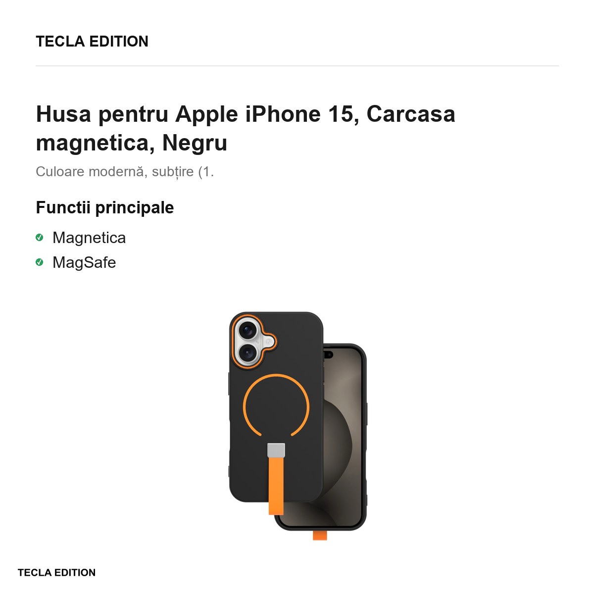 Husa Loop Thin Mag pentru Apple iPhone 15, Carcasa magnetica, Negru [1]