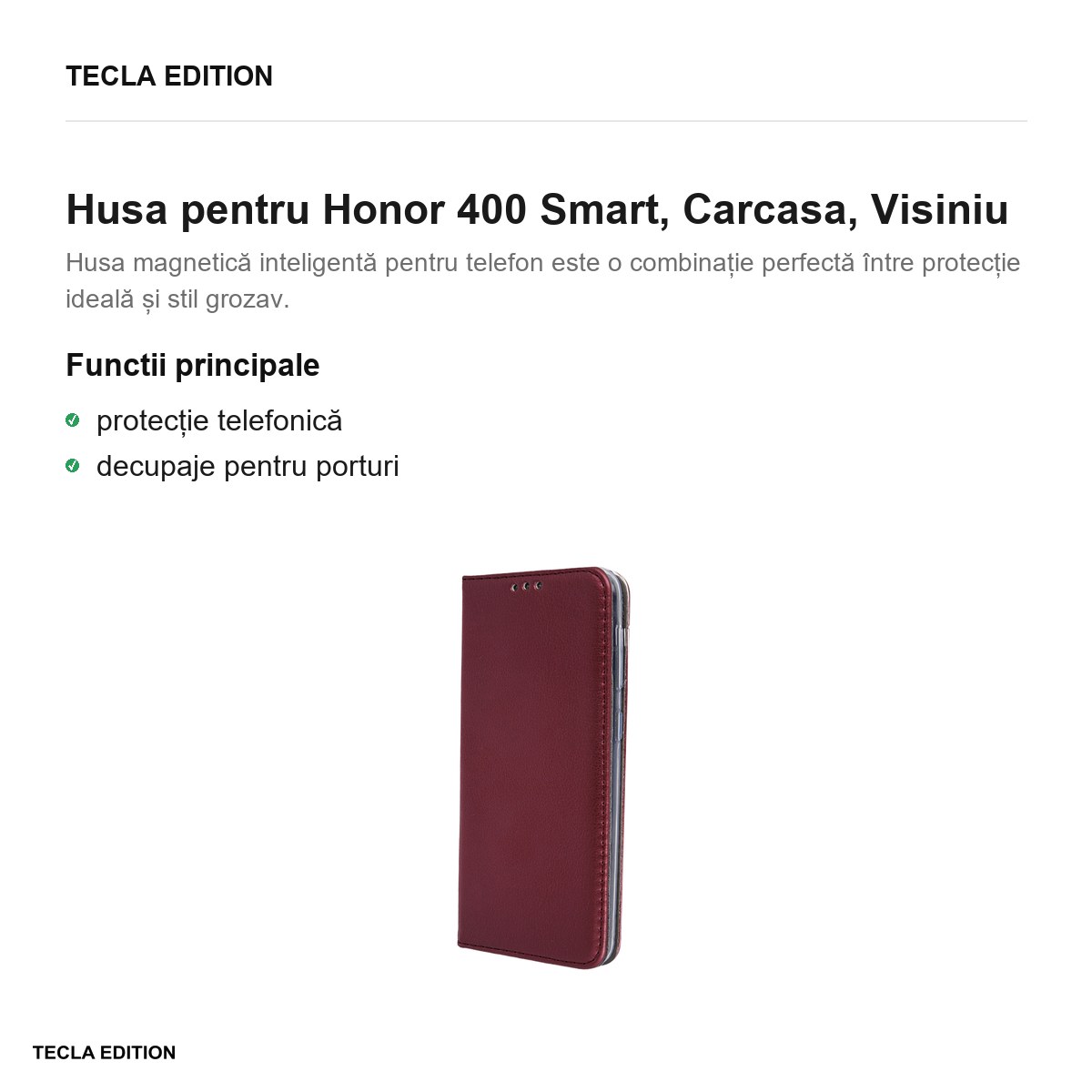 Husa Smart Magnetic pentru Honor 400 Smart, tip carte, Visiniu [1]