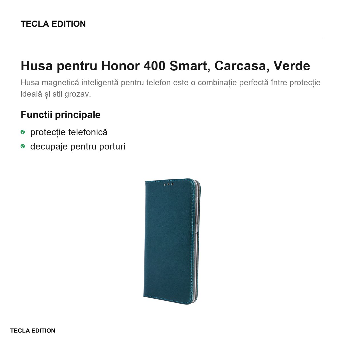 Husa Smart Magnetic pentru Honor 400 Smart, tip carte, Verde [1]