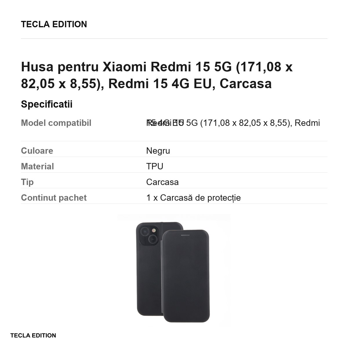Husa Smart Diva pentru Xiaomi Redmi 15 5G, Redmi 15 4G EU, tip carte cu inchidere magnetica, Negru [2]