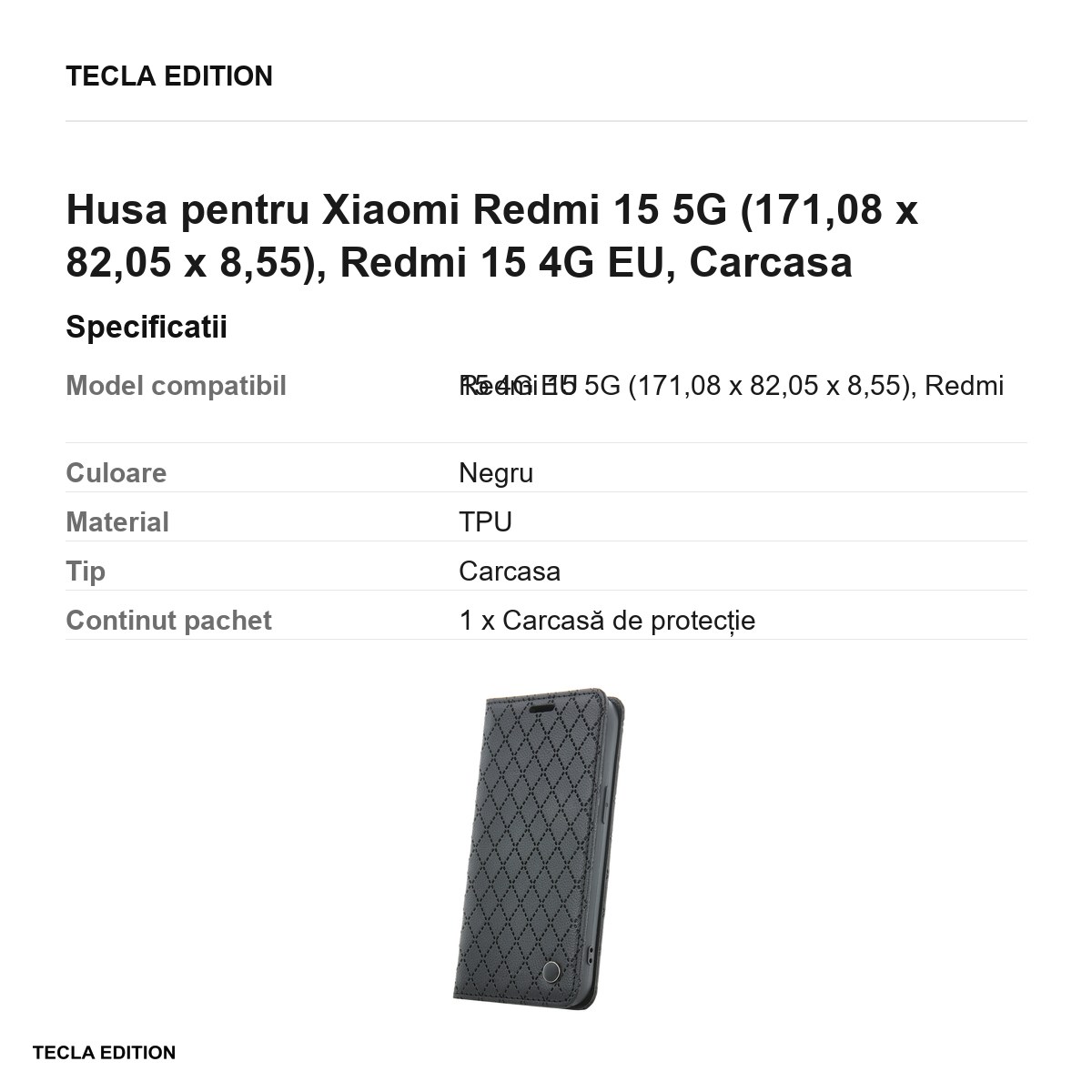 Husa Smart Caro pentru Xiaomi Redmi 15 5G, Redmi 15 4G EU, tip carte cu inchidere magnetica, Negru [2]