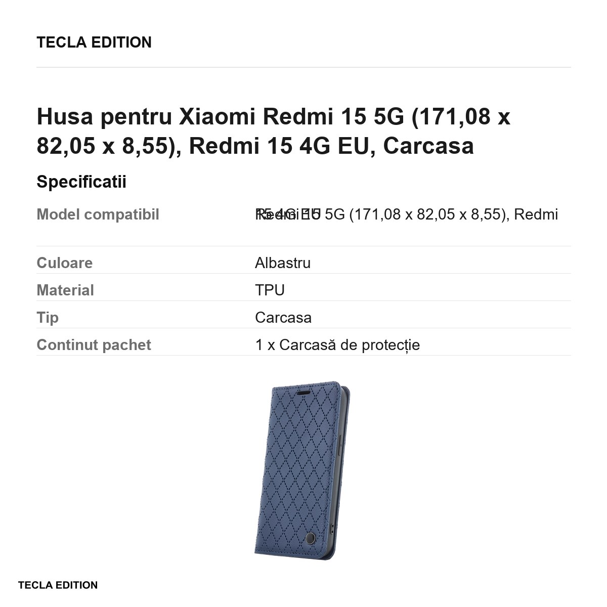 Husa Smart Caro pentru Xiaomi Redmi 15 5G, Redmi 15 4G EU, tip carte cu inchidere magnetica, Albastru [2]