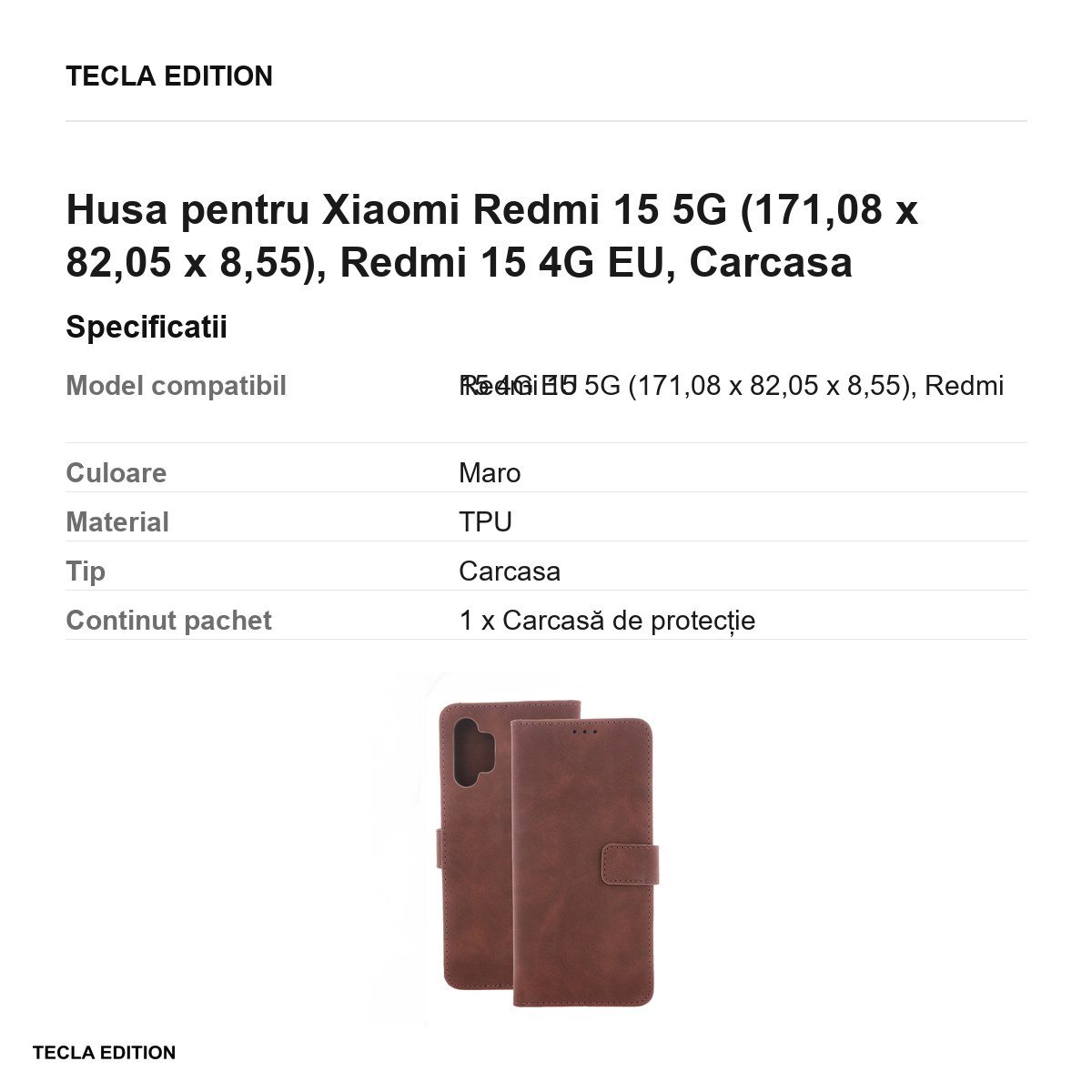 Husa Smart Velvet pentru Xiaomi Redmi 15 5G, Redmi 15 4G EU, tip carte cu inchidere magnetica, Maro [2]