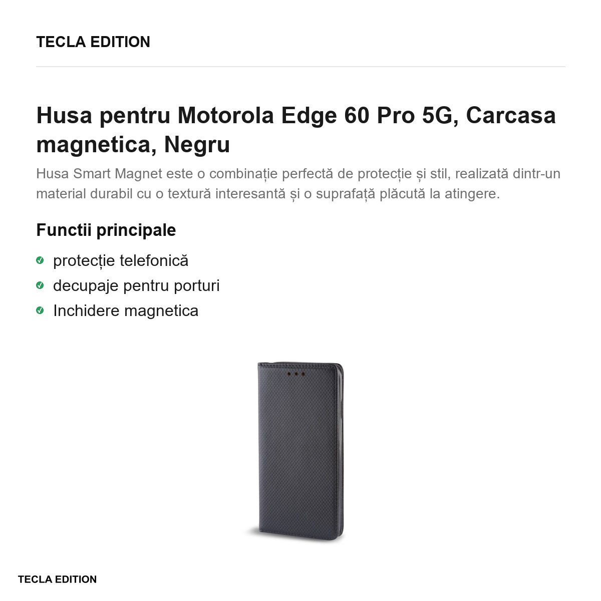 Husa Smart Magnet pentru Motorola Edge 60 Pro 5G, tip carte cu inchidere magnetica, Negru [1]