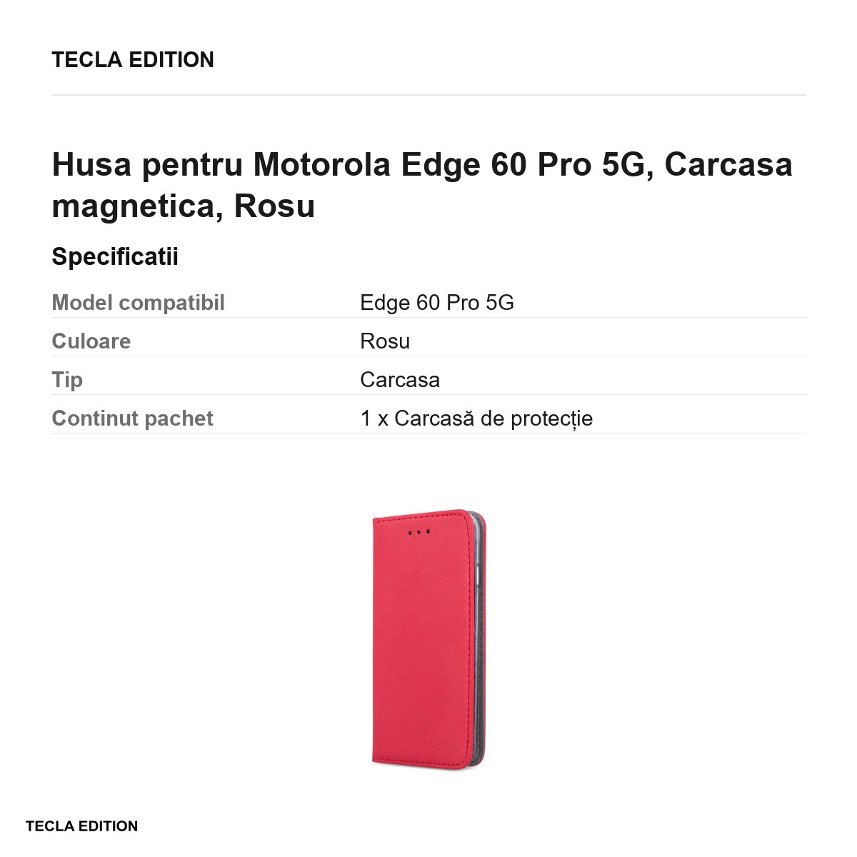 Husa Smart Magnet pentru Motorola Edge 60 Pro 5G, tip carte cu inchidere magnetica, Rosu [2]
