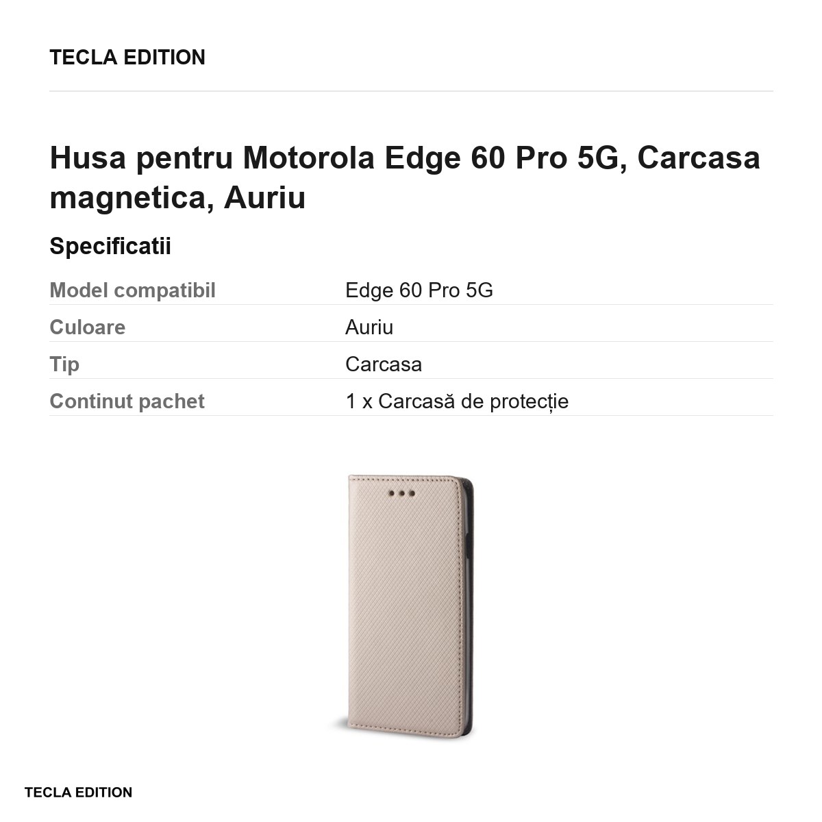 Husa Smart Magnet pentru Motorola Edge 60 Pro 5G, tip carte cu inchidere magnetica, Auriu [2]