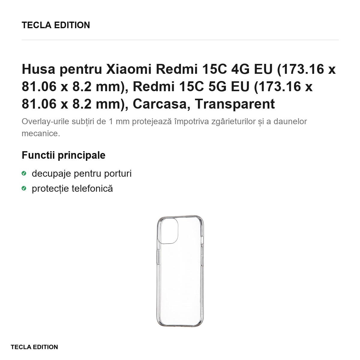 Husa Slim 1 mm pentru Xiaomi Redmi 15C 4G EU, Redmi 15C 5G EU, Carcasa, Transparent [1]