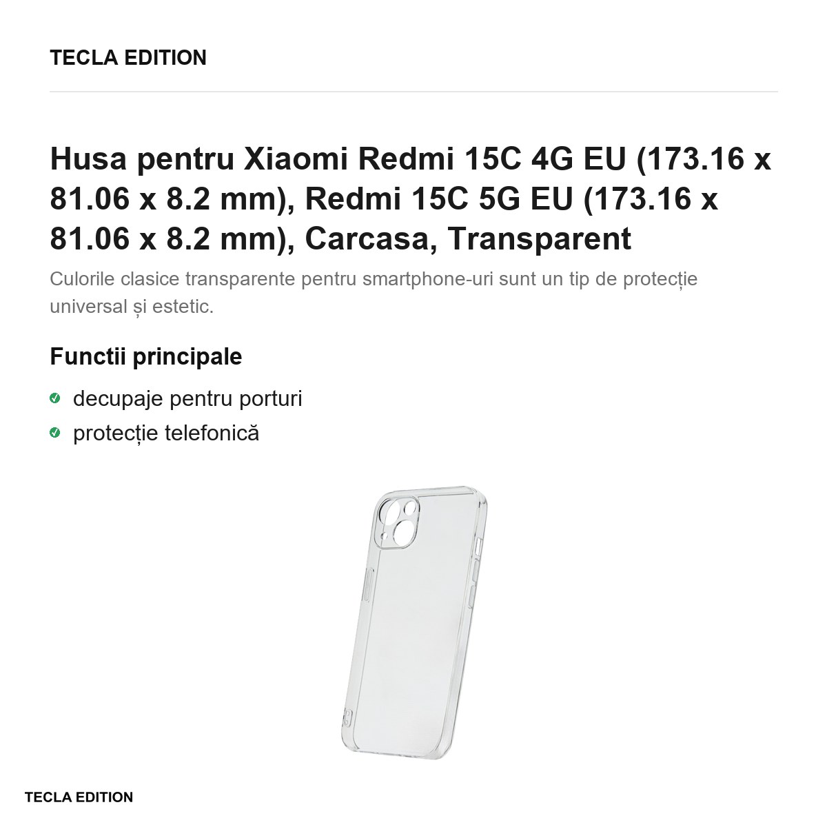 Husa Slim 2 mm pentru Xiaomi Redmi 15C 4G EU, Redmi 15C 5G EU, Carcasa, Transparent [1]