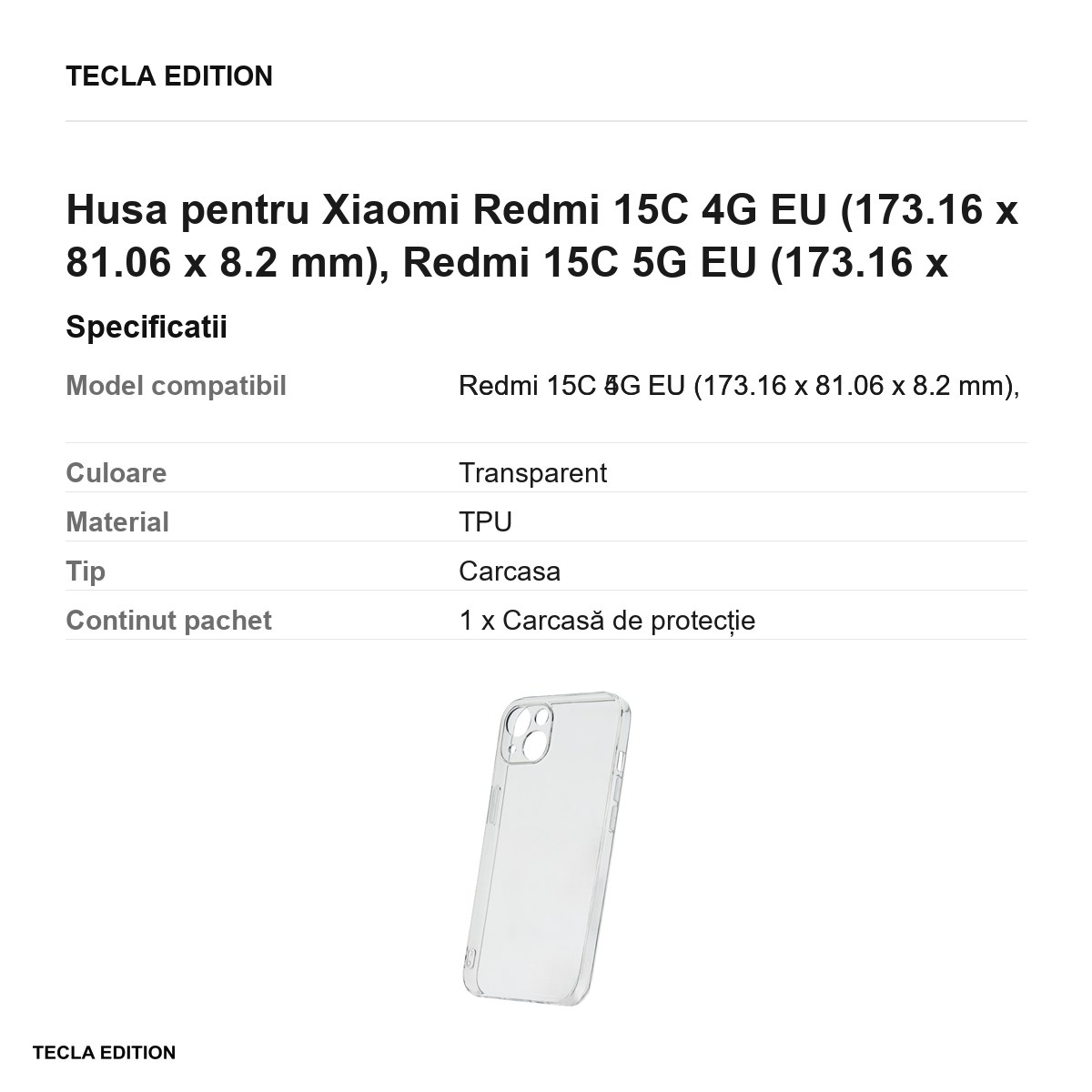 Husa Slim 2 mm pentru Xiaomi Redmi 15C 4G EU, Redmi 15C 5G EU, Carcasa, Transparent [2]