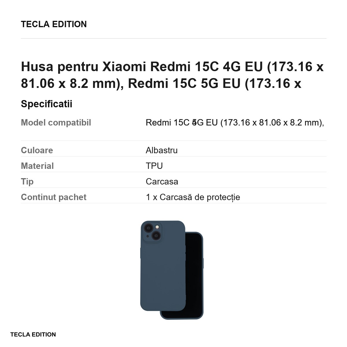 Husa Silicon pentru Xiaomi Redmi 15C 4G EU, Redmi 15C 5G EU, Carcasa, Albastru [2]