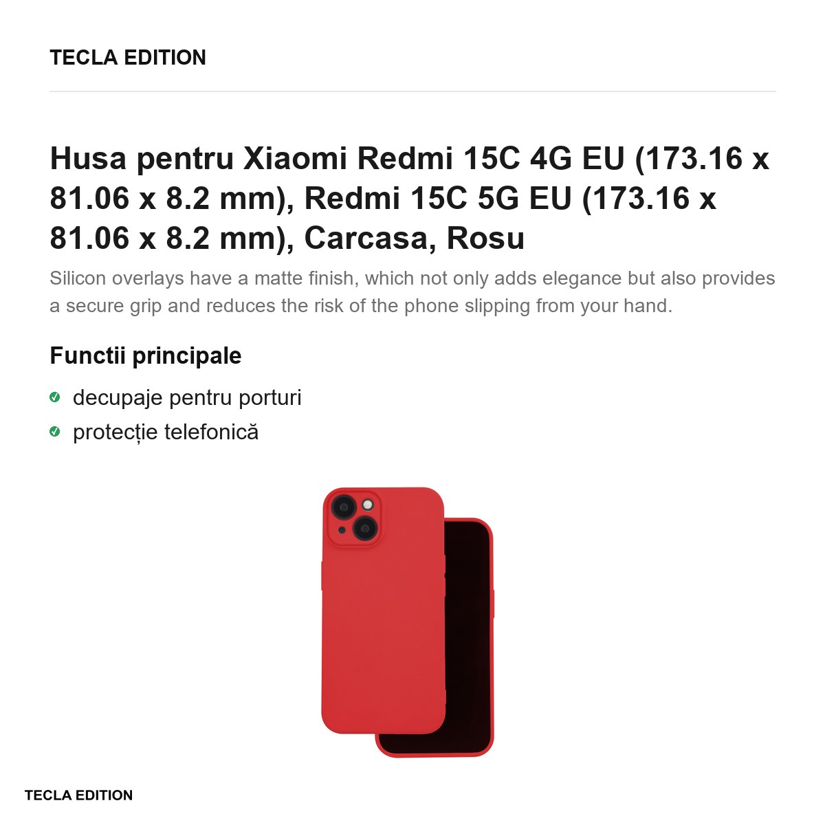 Husa Silicon pentru Xiaomi Redmi 15C 4G EU, Redmi 15C 5G EU, Carcasa, Rosu [1]