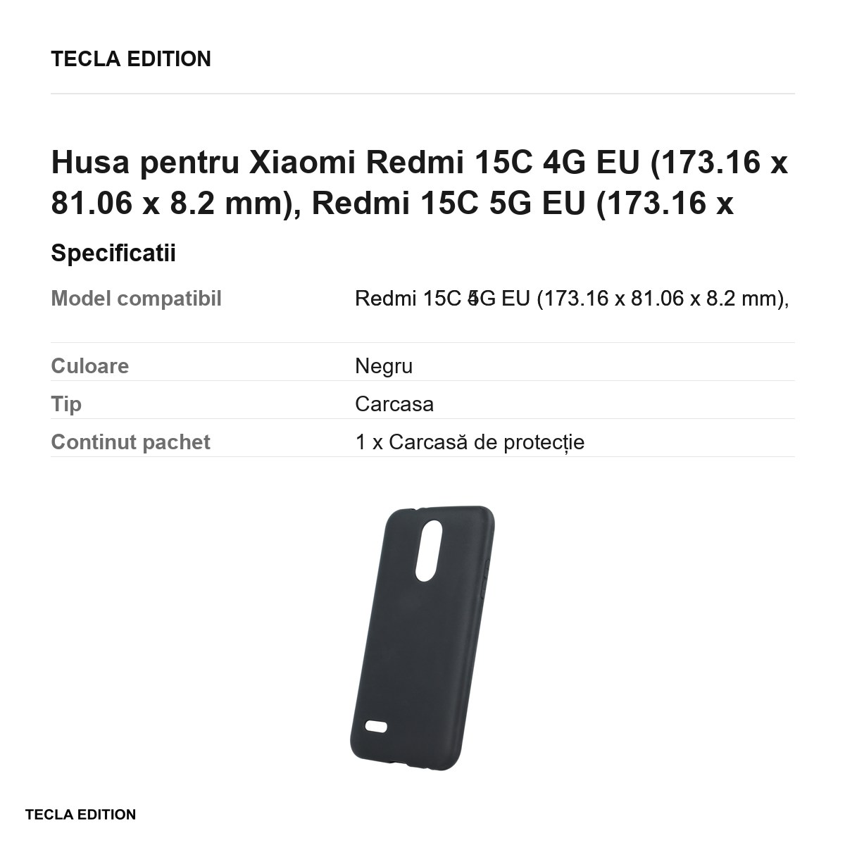 Husa Matt TPU pentru Xiaomi Redmi 15C 4G EU, Redmi 15C 5G EU, Carcasa, Negru [2]