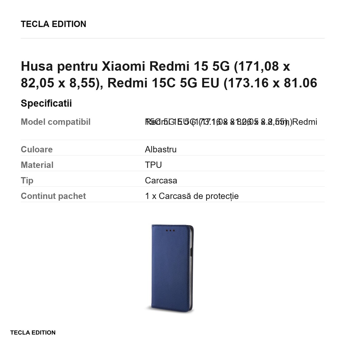 Husa Smart Magnet pentru Xiaomi Redmi 15 5G, Redmi 15C 5G EU, tip carte cu inchidere magnetica, Albastru [2]