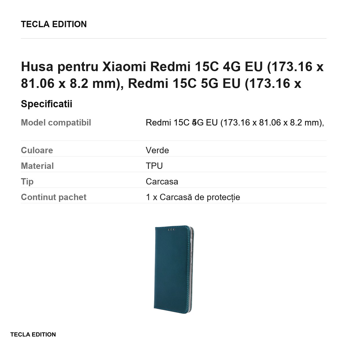 Husa Smart Magnetic pentru Xiaomi Redmi 15C 4G EU, Redmi 15C 5G EU, tip carte cu inchidere magnetica, Verde [2]