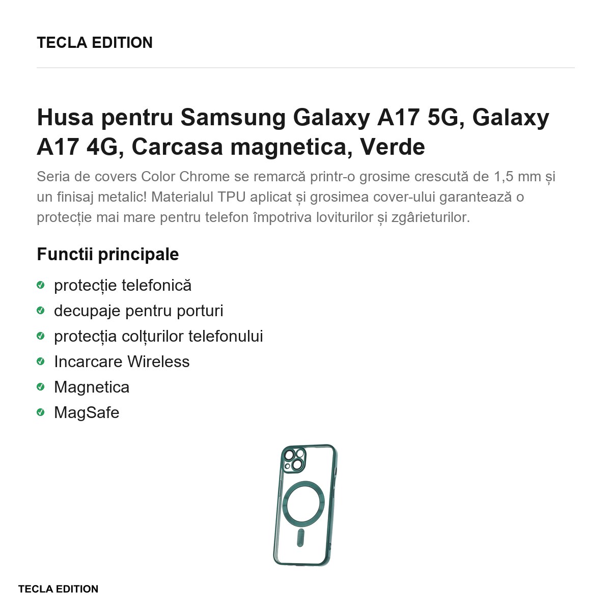 Husa Color Chrome Mag pentru Samsung Galaxy A17 5G, Galaxy A17 4G, Carcasa magnetica, Verde [1]