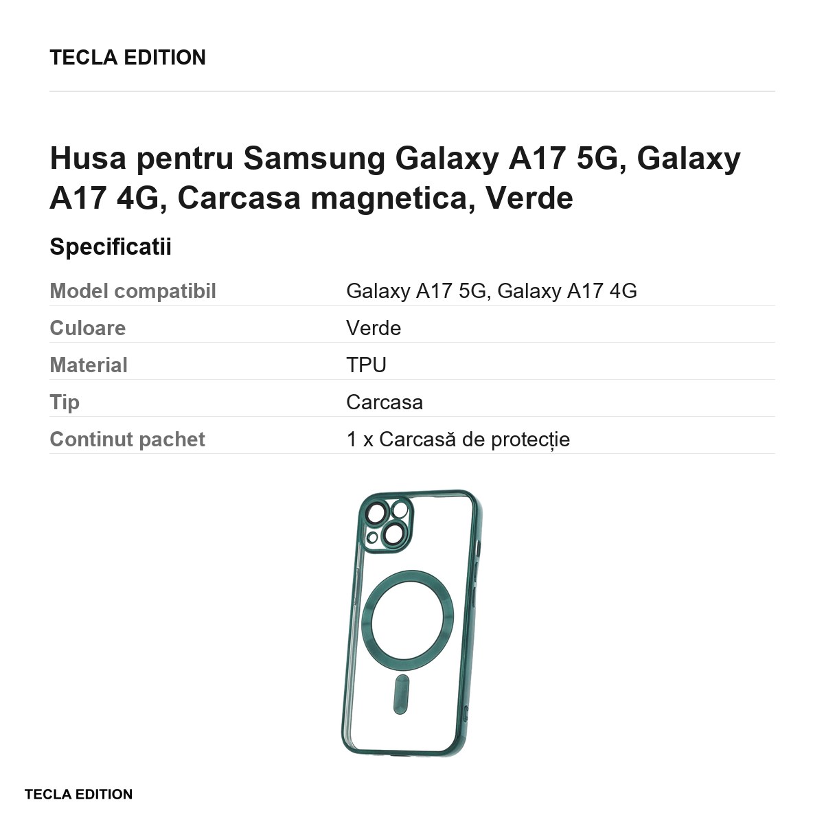 Husa Color Chrome Mag pentru Samsung Galaxy A17 5G, Galaxy A17 4G, Carcasa magnetica, Verde [2]