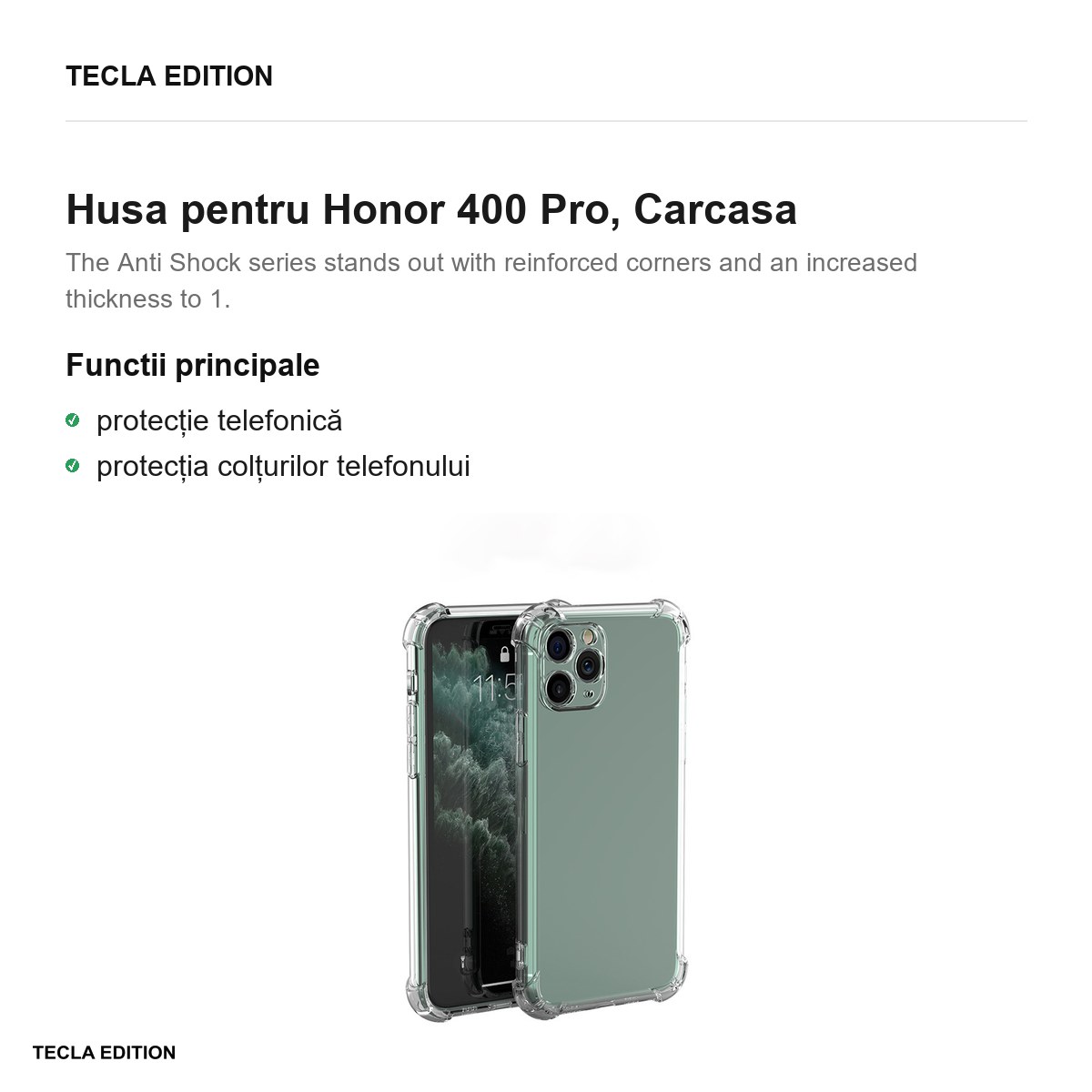 Husa Anti Shock 1,5 mm pentru Honor 400 Pro, Carcasa, Transparent [1]