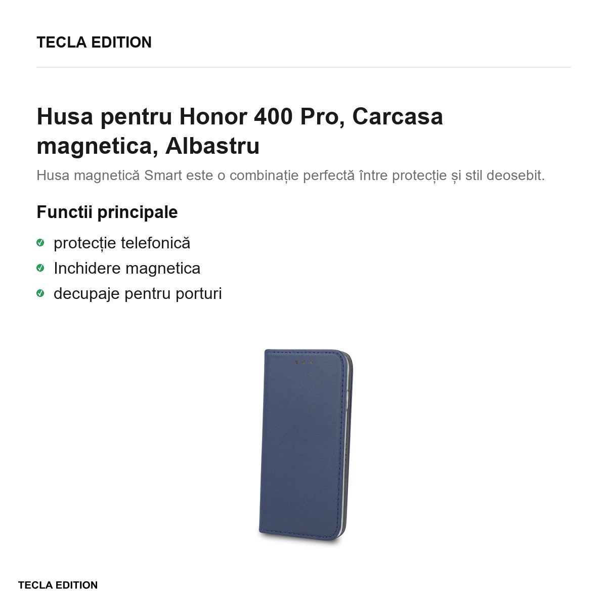 Husa Smart Magnetic pentru Honor 400 Pro, tip carte cu inchidere magnetica, Albastru [1]