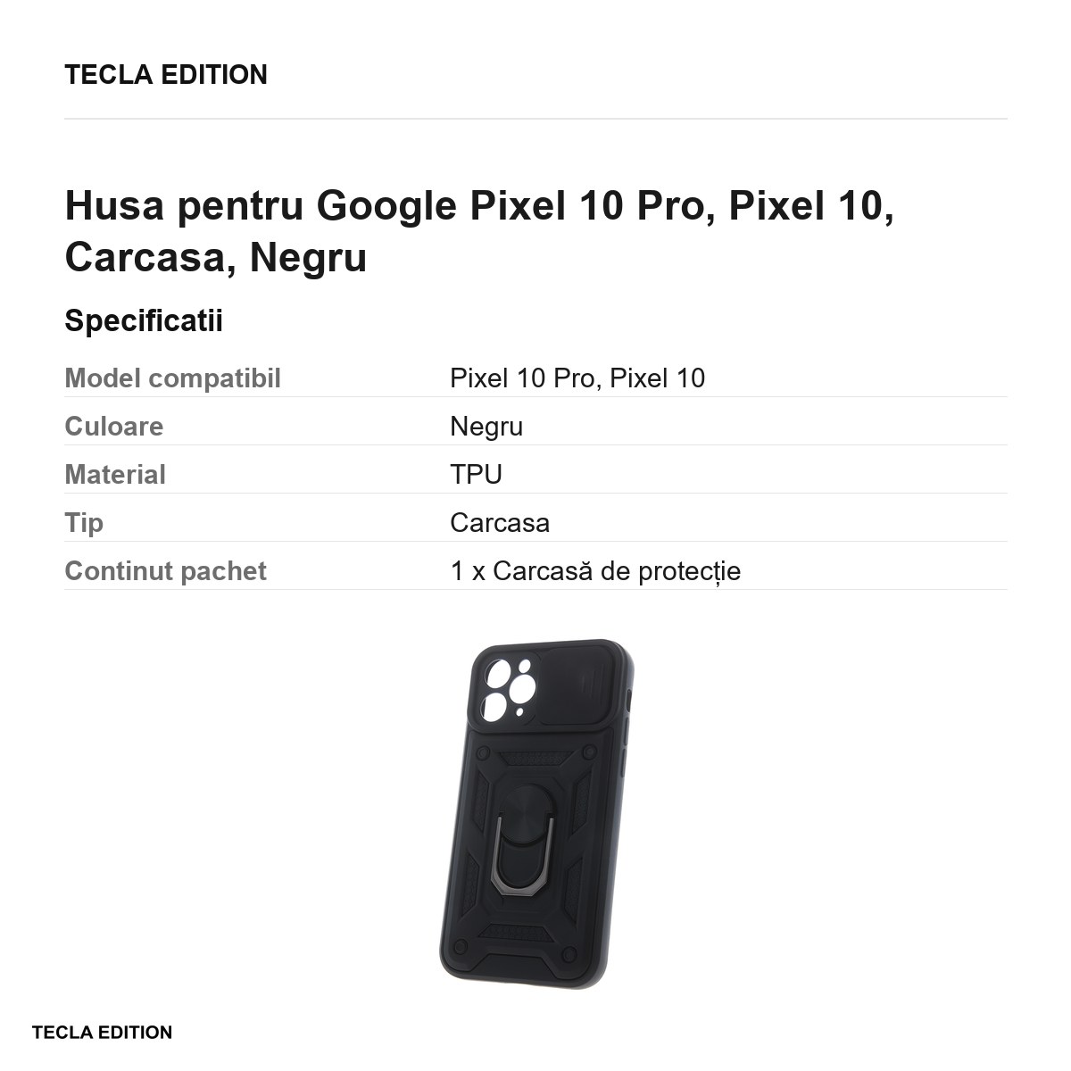 Husa Defender Slide pentru Google Pixel 10 Pro, Pixel 10, Carcasa, Negru [2]