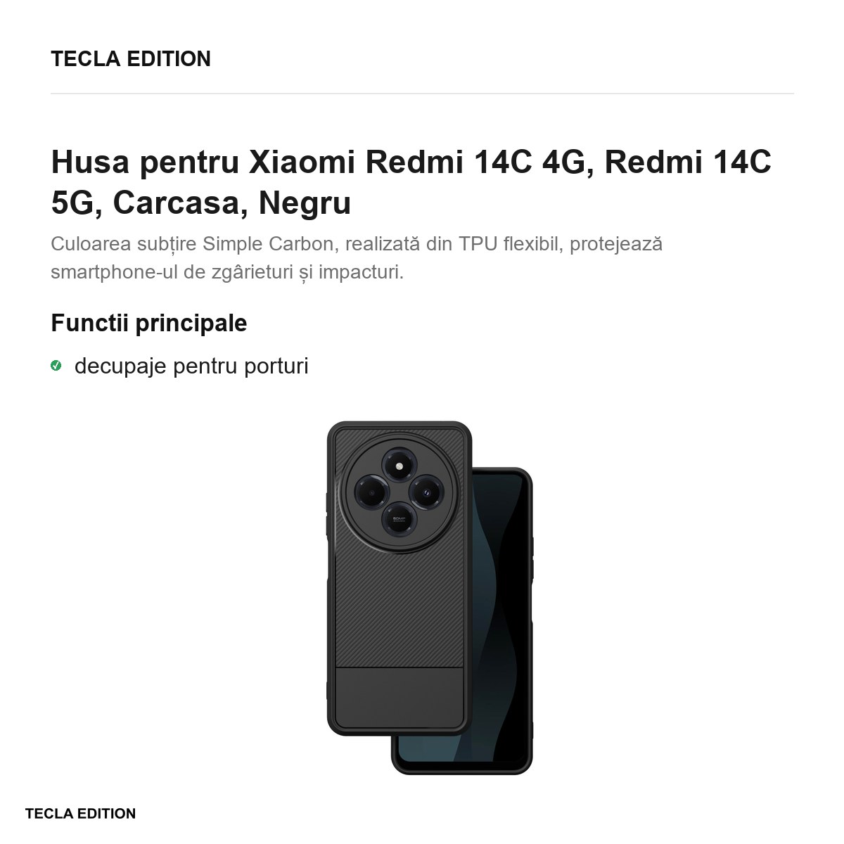 Husa Simple Carbon pentru Xiaomi Redmi 14C 4G, Redmi 14C 5G, Carcasa, Negru [1]