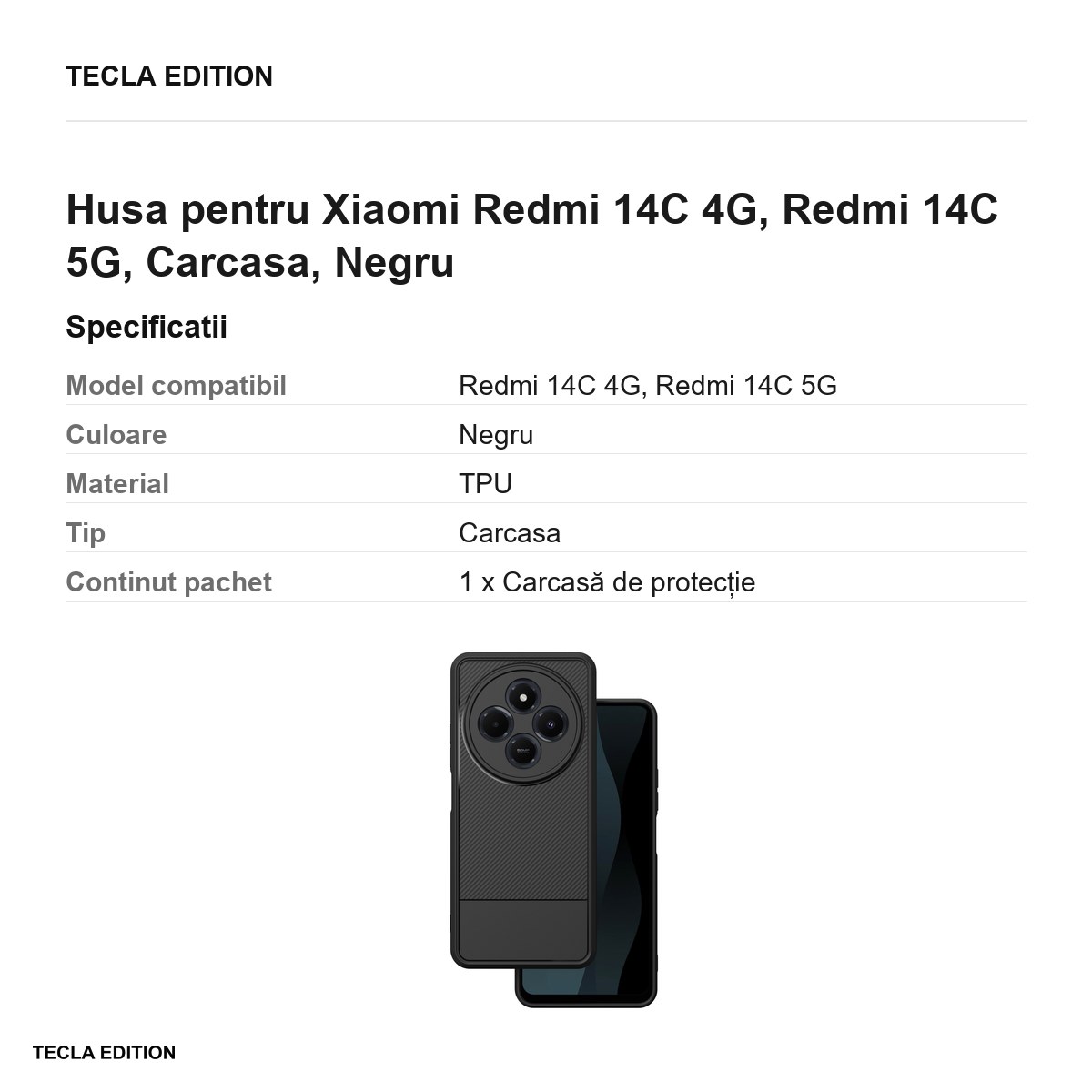 Husa Simple Carbon pentru Xiaomi Redmi 14C 4G, Redmi 14C 5G, Carcasa, Negru [2]
