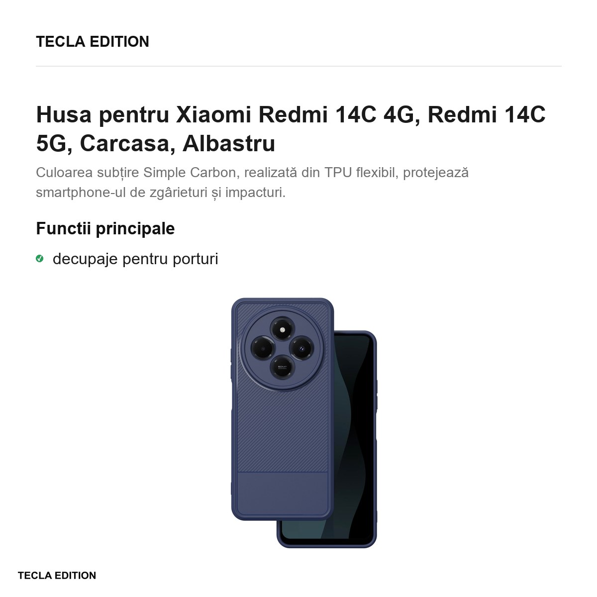 Husa Simple Carbon pentru Xiaomi Redmi 14C 4G, Redmi 14C 5G, Carcasa, Albastru [1]