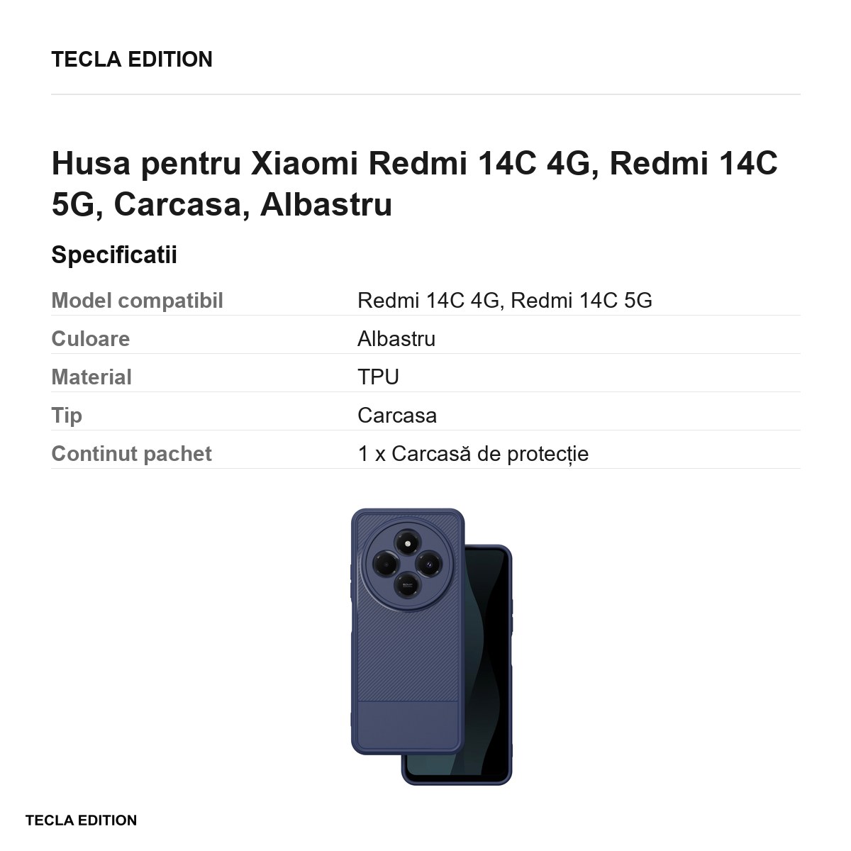 Husa Simple Carbon pentru Xiaomi Redmi 14C 4G, Redmi 14C 5G, Carcasa, Albastru [2]