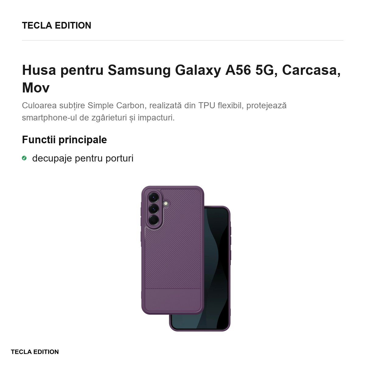 Husa Simple Carbon pentru Samsung Galaxy A56 5G, Carcasa, Mov [1]