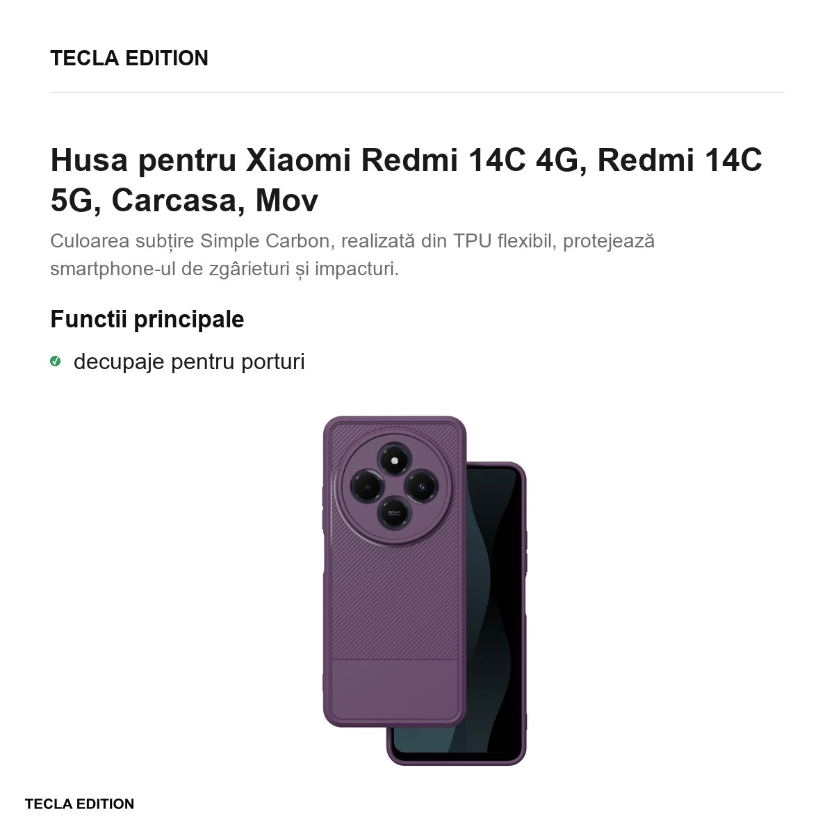Husa Simple Carbon pentru Xiaomi Redmi 14C 4G, Redmi 14C 5G, Carcasa, Mov [1]