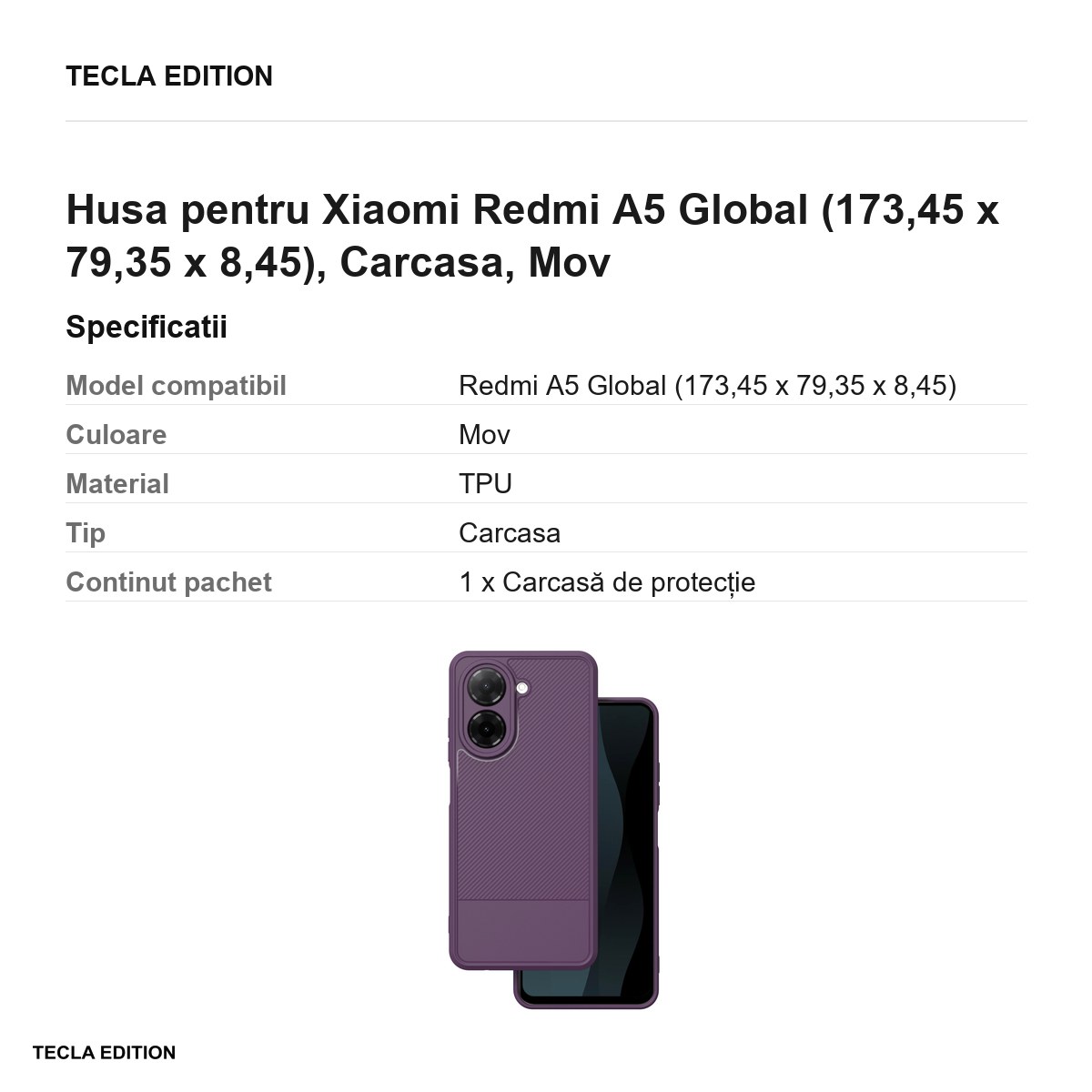 Husa Simple Carbon pentru Xiaomi Redmi A5 Global, Carcasa, Mov [2]