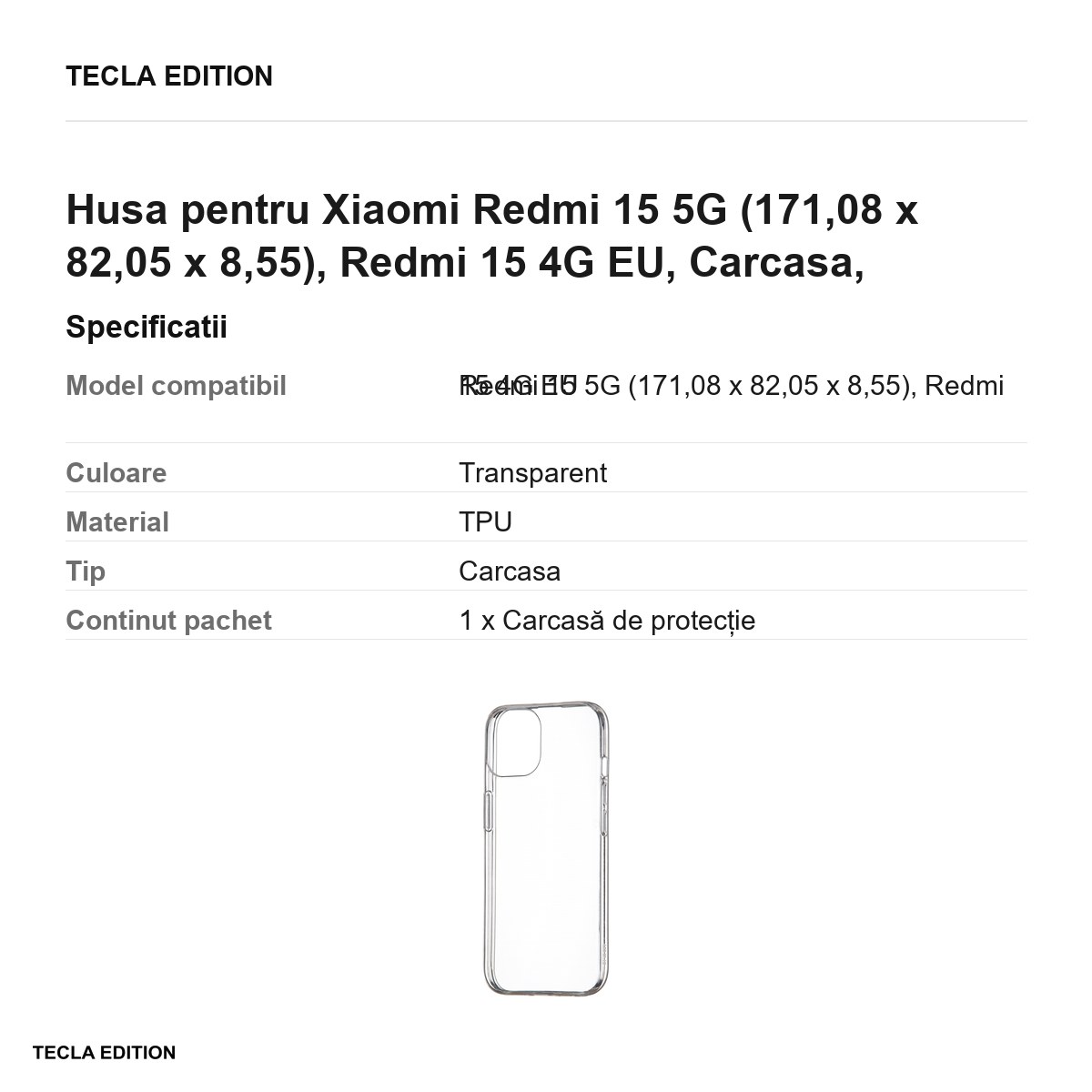 Husa Slim 1 mm pentru Xiaomi Redmi 15 5G, Redmi 15 4G EU, Carcasa, Transparent [2]