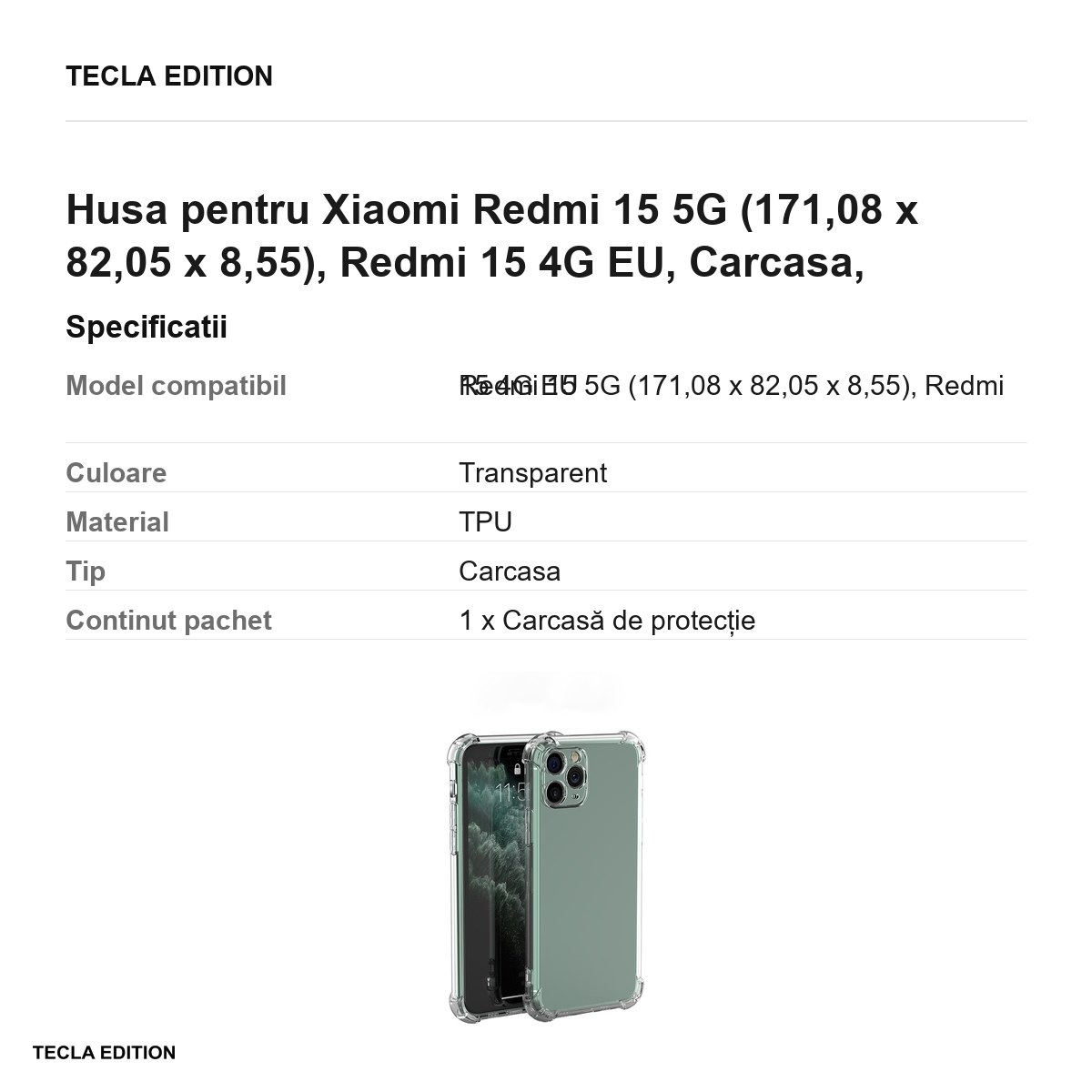 Husa Anti Shock 1,5 mm pentru Xiaomi Redmi 15 5G, Redmi 15 4G EU, Carcasa, Transparent [2]