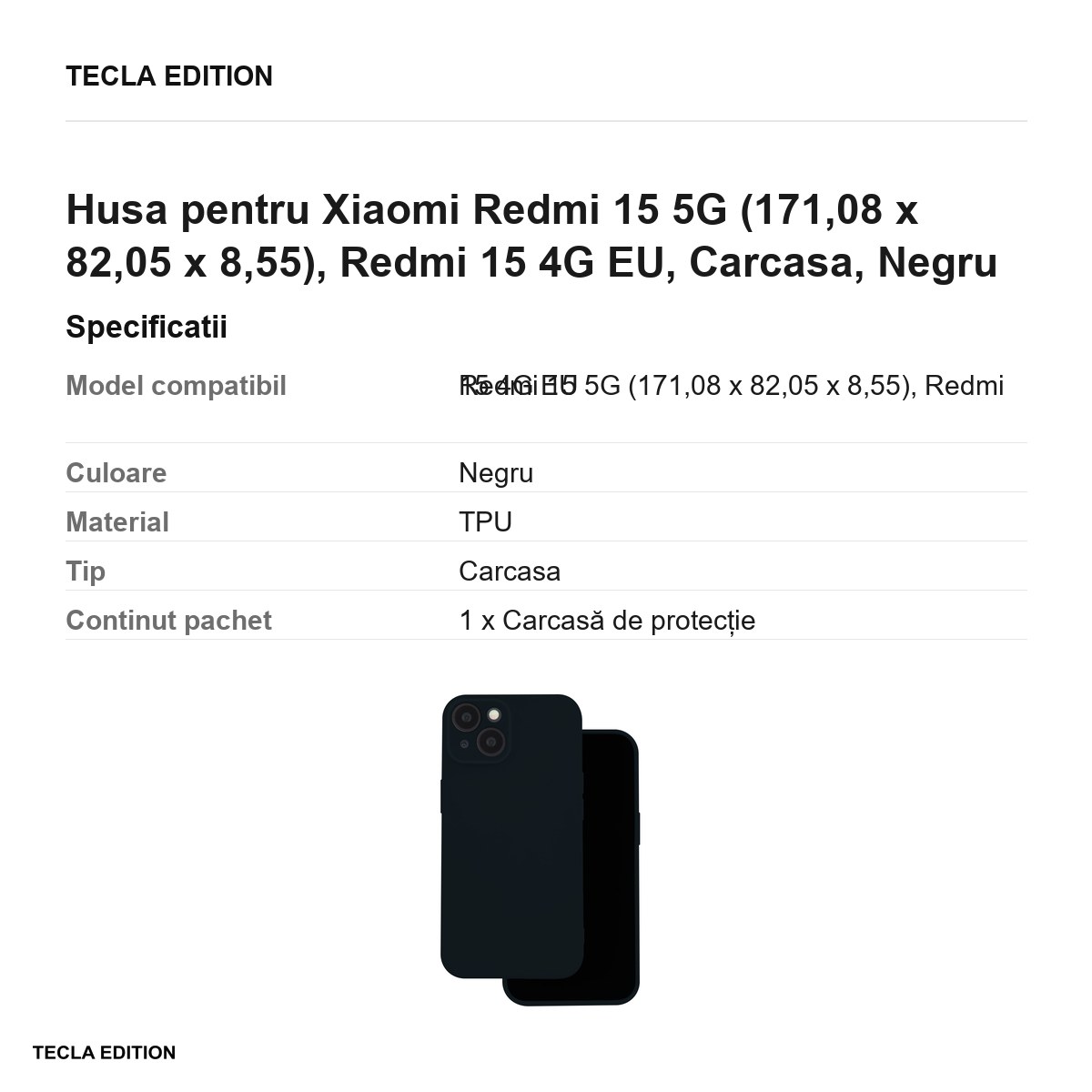 Husa Silicon pentru Xiaomi Redmi 15 5G, Redmi 15 4G EU, Carcasa, Negru [2]