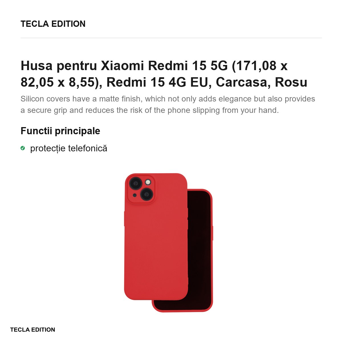 Husa Silicon pentru Xiaomi Redmi 15 5G, Redmi 15 4G EU, Carcasa, Rosu [1]