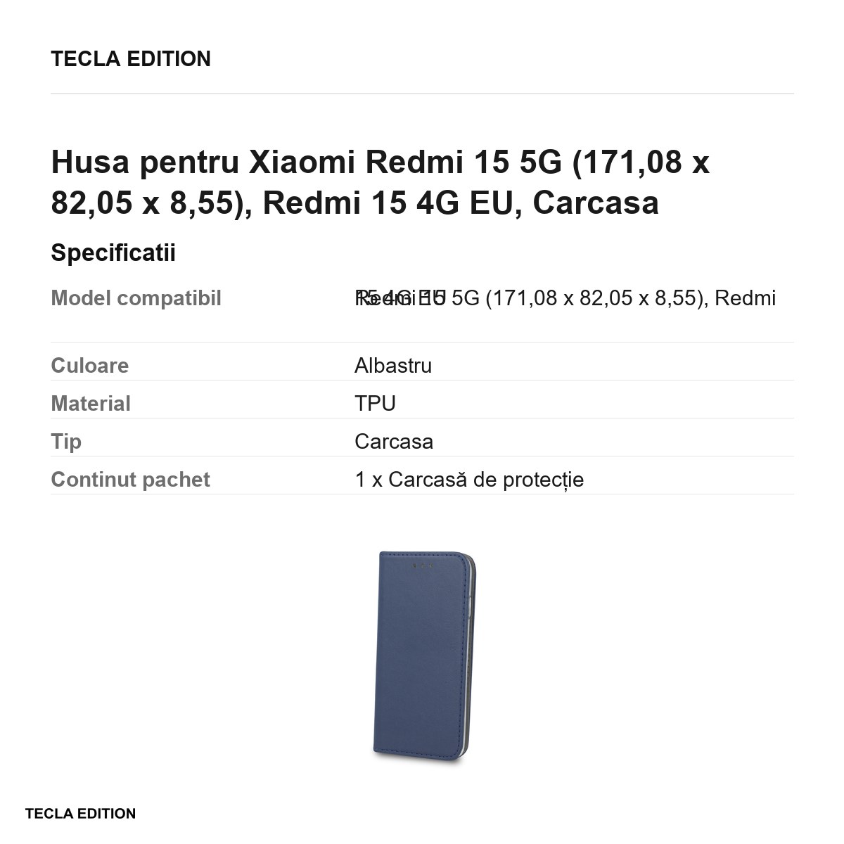 Husa Smart Magnetic pentru Xiaomi Redmi 15 5G, Redmi 15 4G EU, tip carte cu inchidere magnetica, Albastru [2]