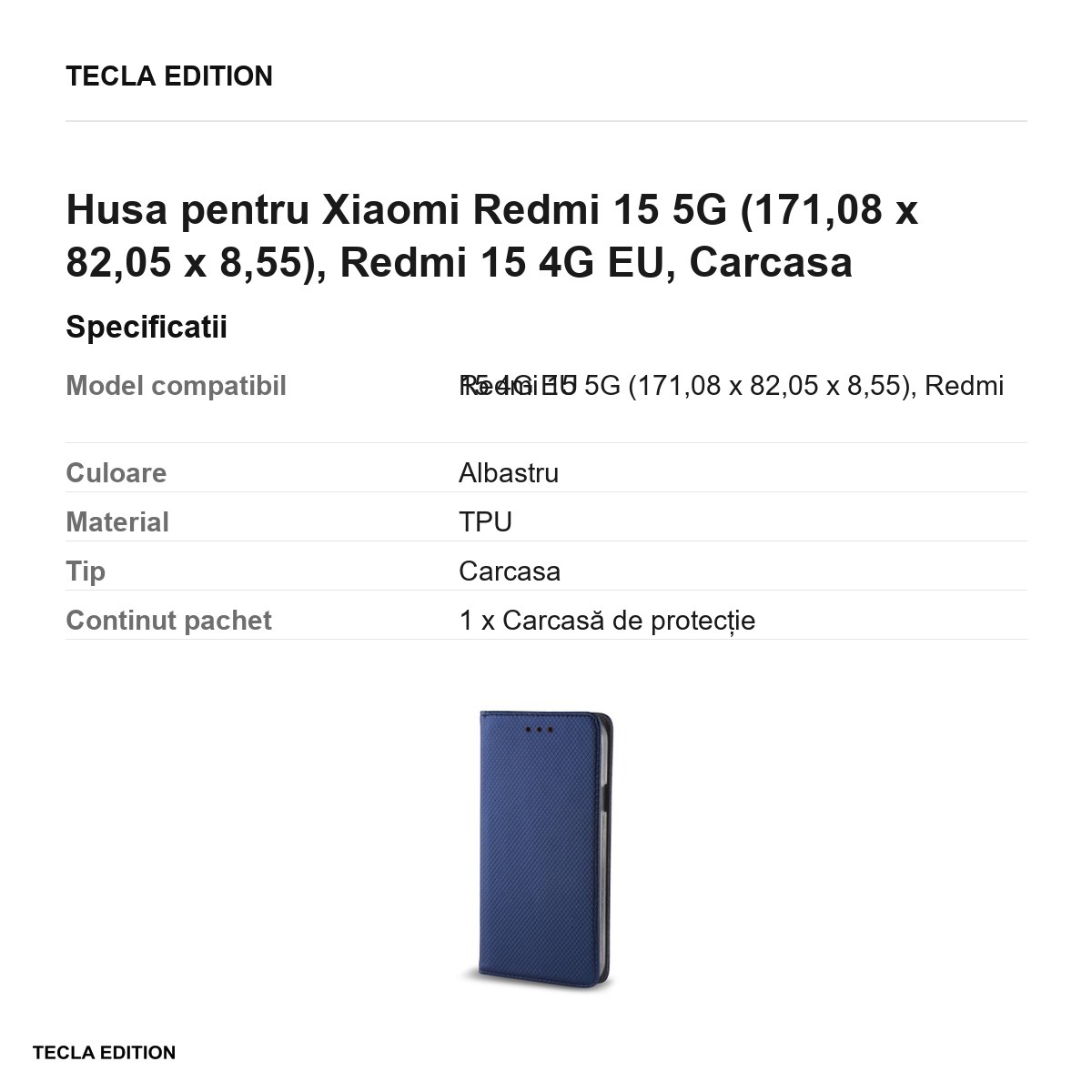 Husa Smart Magnet pentru Xiaomi Redmi 15 5G, Redmi 15 4G EU, tip carte cu inchidere magnetica, Albastru [2]