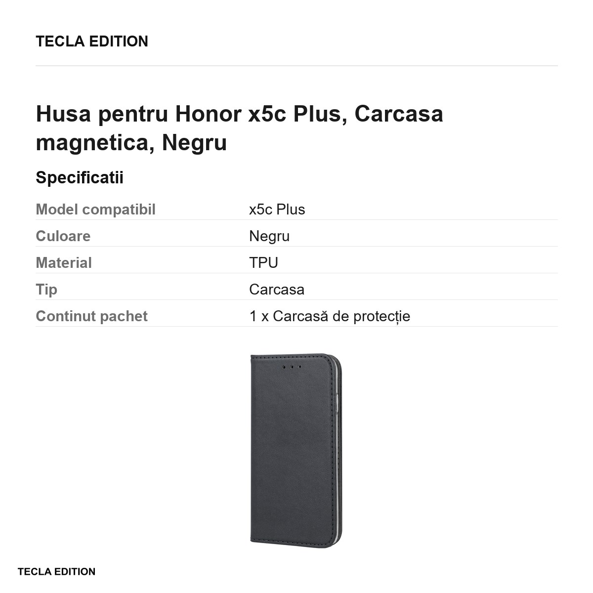 Husa Smart Magnetic pentru Honor x5c Plus, tip carte cu inchidere magnetica, Negru [2]