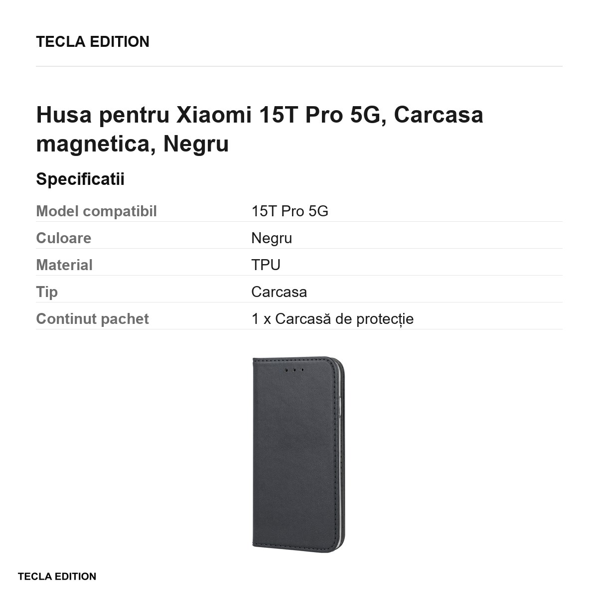 Husa Smart Magnetic pentru Xiaomi 15T Pro 5G, tip carte cu inchidere magnetica, Negru [2]