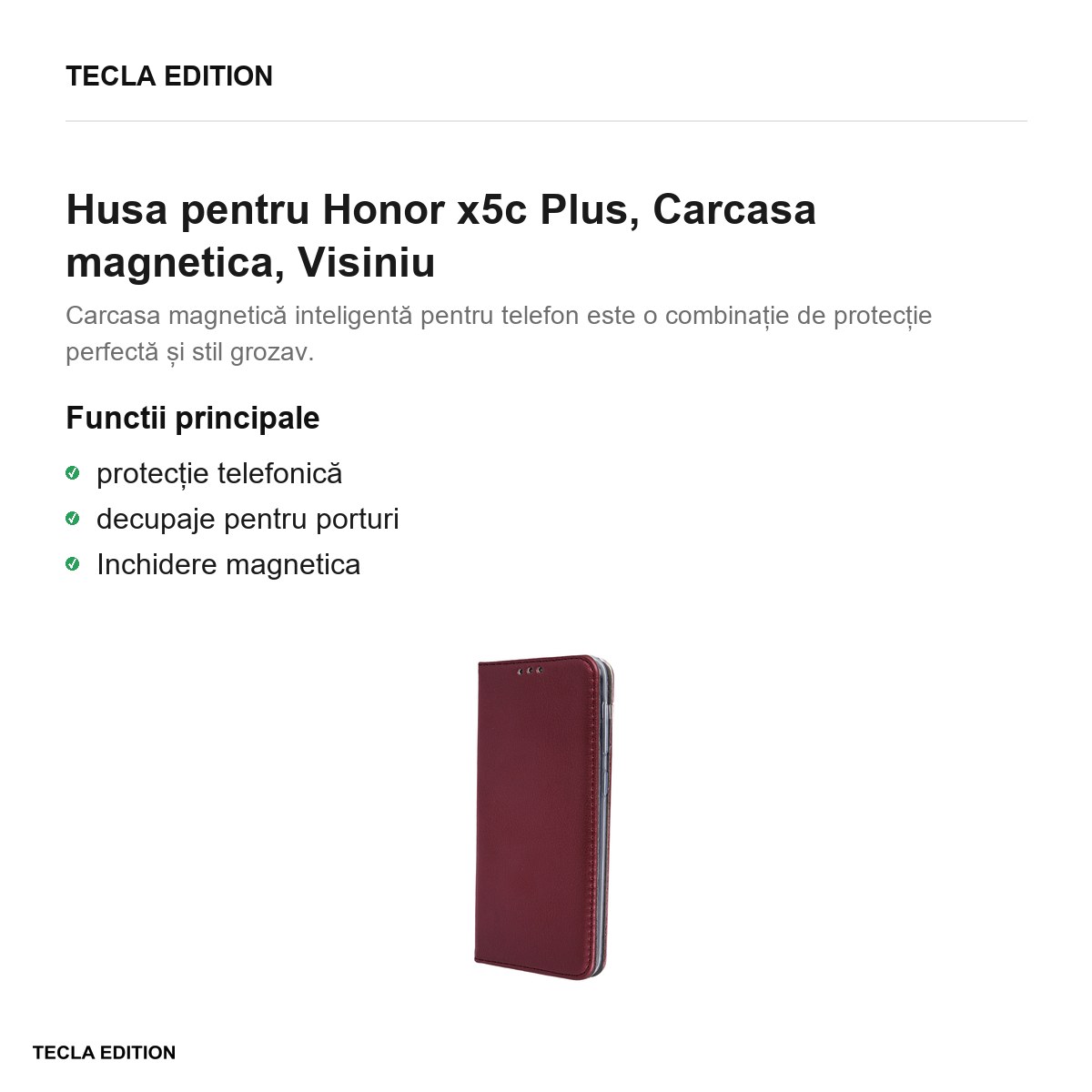 Husa Smart Magnetic pentru Honor x5c Plus, tip carte cu inchidere magnetica, Visiniu [1]
