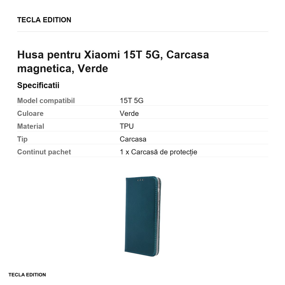 Husa Smart Magnetic pentru Xiaomi 15T 5G, tip carte cu inchidere magnetica, Verde [2]