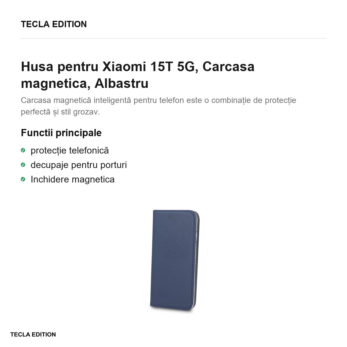Husa Smart Magnetic pentru Xiaomi 15T 5G, tip carte cu inchidere magnetica, Albastru [1]