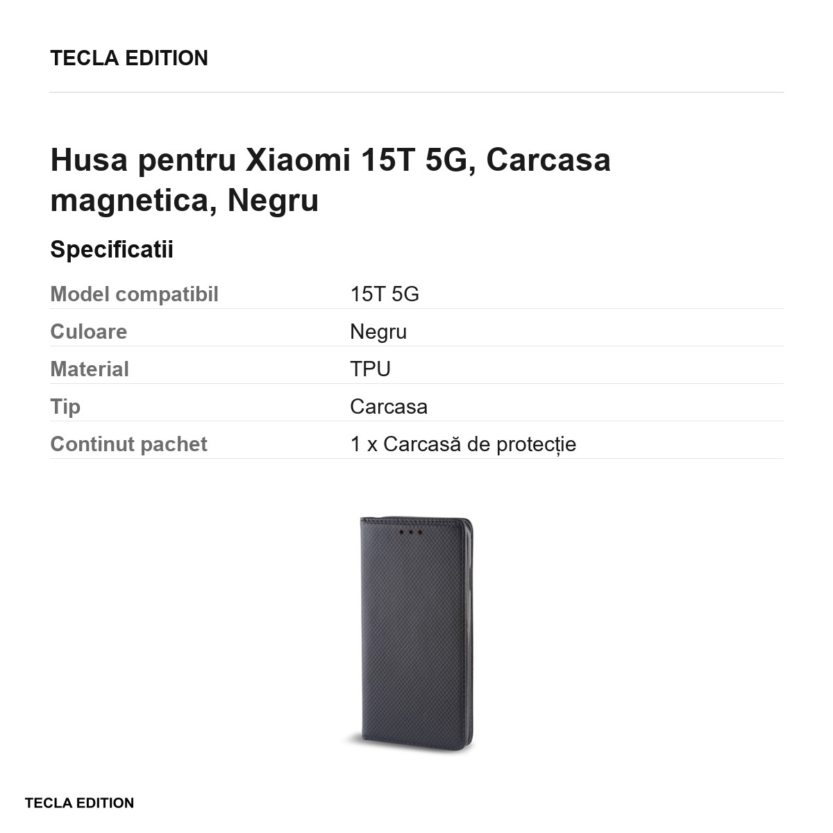 Husa Smart Magnet pentru Xiaomi 15T 5G, tip carte cu inchidere magnetica, Negru [2]