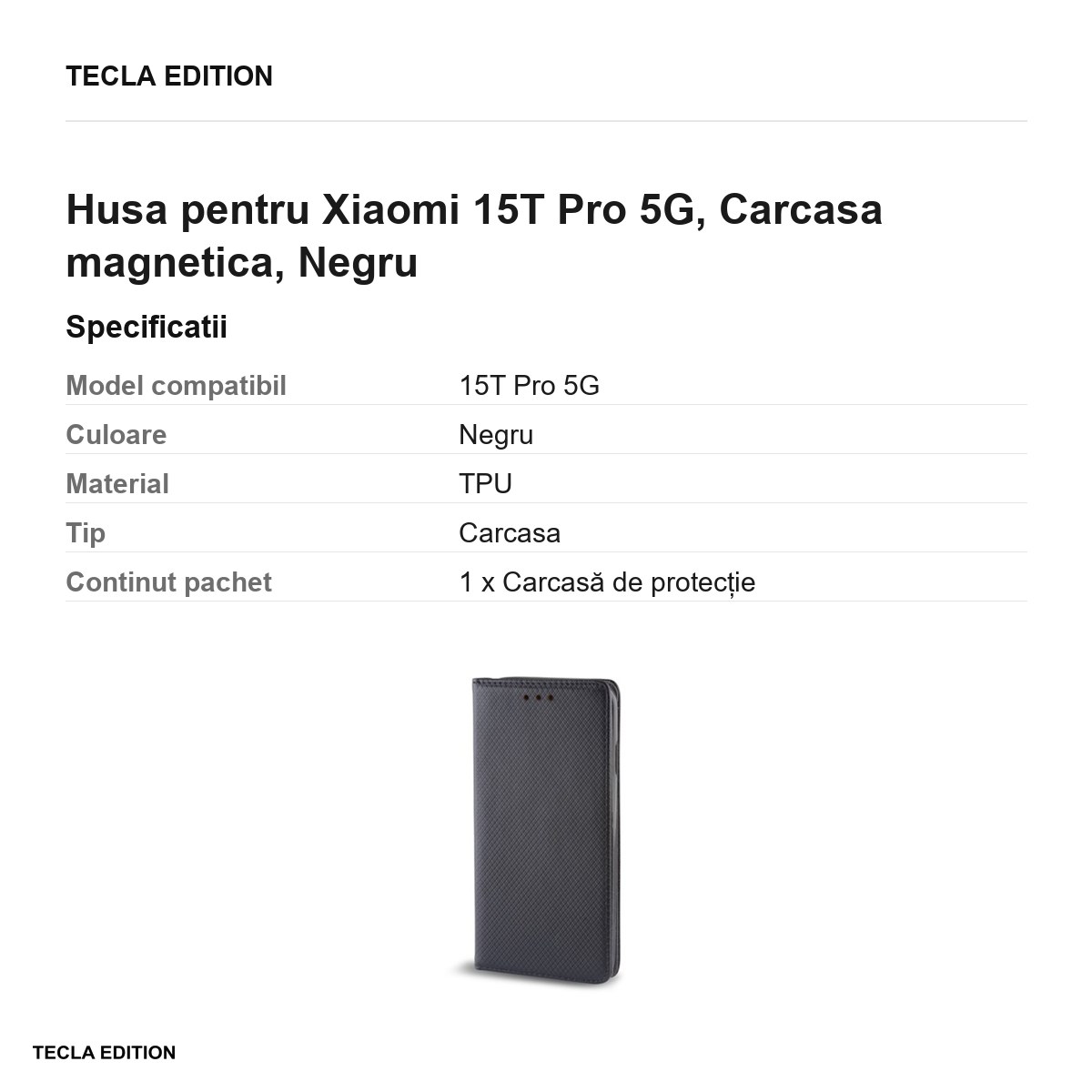 Husa Smart Magnet pentru Xiaomi 15T Pro 5G, tip carte cu inchidere magnetica, Negru [2]