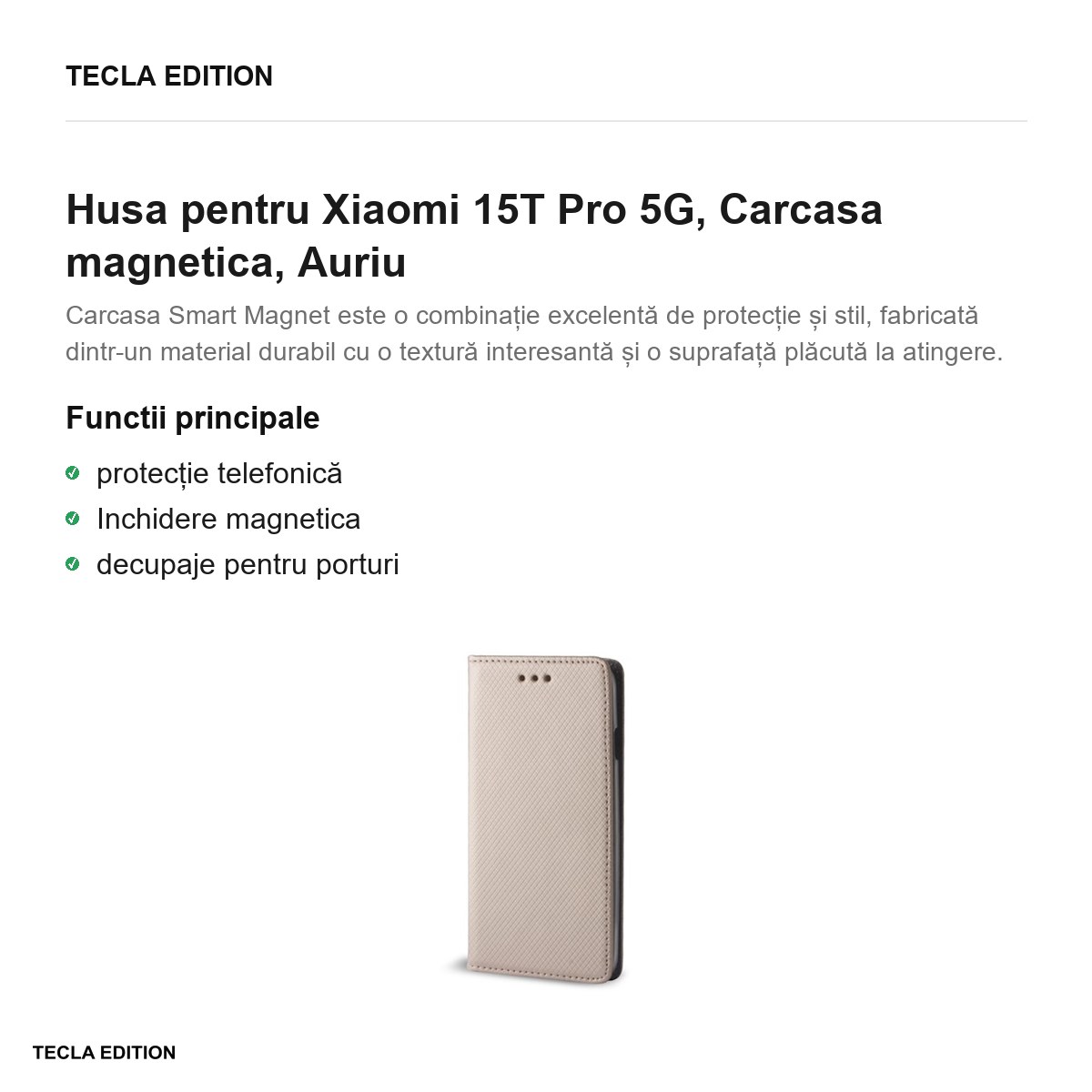 Husa Smart Magnet pentru Xiaomi 15T Pro 5G, tip carte cu inchidere magnetica, Auriu [1]