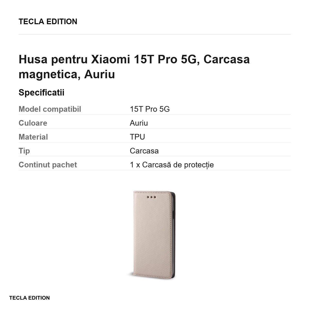 Husa Smart Magnet pentru Xiaomi 15T Pro 5G, tip carte cu inchidere magnetica, Auriu [2]